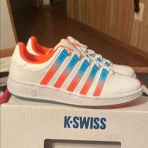 K-Swiss White and Orange Sneakers Classic Athletic Design